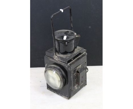 British Railways guards double bullseye handled lamp lantern, with BR stamp to top, approx. H 34cm