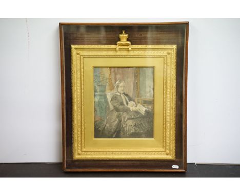 19th century English school, portrait of a seated lady in mourning garments, hand-coloured photograph, mounted within fine or