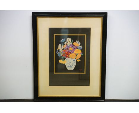 John Edmund Mace (1889 - 1952), an early 20th century silkscreen print depicting a pot of flowers, signed, 22 x 17cm, framed 