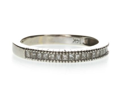 DIAMOND HALF ETERNITY RING, set with princess cut diamonds totalling approximately 0.35 carats, marked 14K, size K 1/2, 2.2g