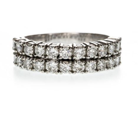DIAMOND TWO ROW RING, set with two rows of round brilliant cut diamonds totalling approximately 2.1 carats, unmarked, size R,