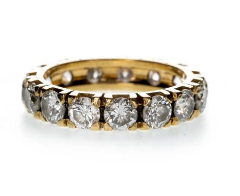 DIAMOND ETERNITY RING, set with round brilliant cut diamonds totalling approximately 3.75 carats, unmarked, size O, 4.9g