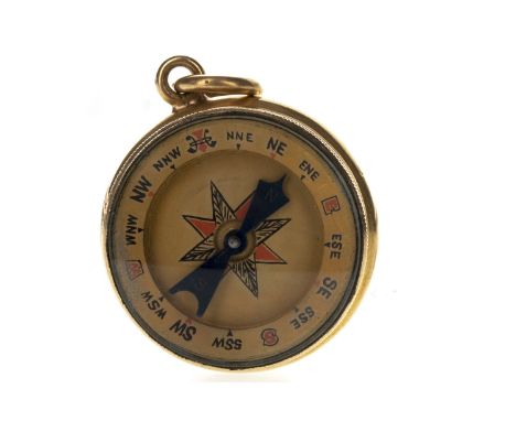EARLY TWENTIETH CENTURY POCKET BAROMETER/COMPASS, with compass to one side and barometer to the other, 27mm case, marked 18CT