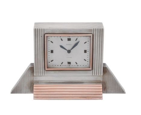  Asprey, an Art Deco silver and gold mounted desk clock,   London 1935, with a timepiece movement, fixed winder, , the silver