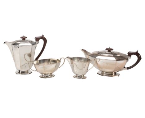  A matched silver tapered canted-rectangular four piece tea service by Frank Cobb  &  Co. Ltd,   Sheffield 1935 (the cream ju