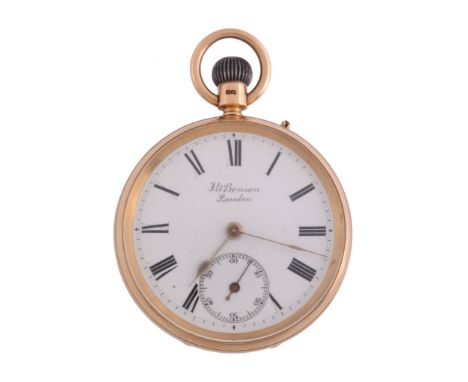  J. W. Benson, an 18 carat gold open face pocket watch,   no. 952, hallmarked London 1900, three quarter plate movement, leve