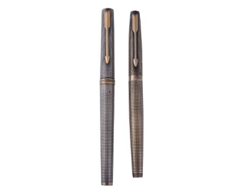 Parker, 75, a silver coloured fountain pen,   the cap and body with knurled decoration, the cap with arrow clip, the medium 