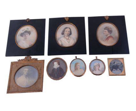 German school (1847), a portrait of an elderly lady,   6.5cm x 5.5cm, oval, in a leather covered case, a note inside states 