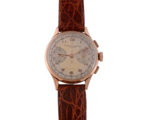  Baume  &  Mercier, ref. 3915, an 18 carat gold wristwatch,   circa 1950, Swiss chronograph movement, 17 jewels, silvered dia