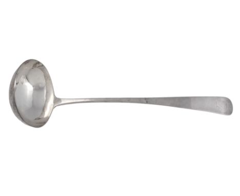  A George III Scottish silver old English pattern soup ladle by Alexander Henderson,   Edinburgh 1810, engraved with a crest 