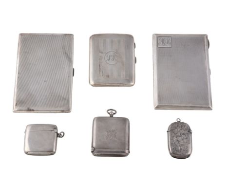  A collection of silver cases,   to include: an Edwardian silver vesta and sovereign case, maker's mark B , Birmingham 1903, 