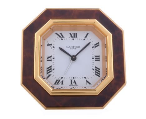  Must de Cartier, a gilt metal and lacquered alarm clock,   no. 7507 18907, circa 1986, 8 day alarm movement, 15 jewels, cal.