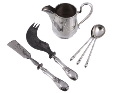  A Russian silver cream jug,   maker's mark BP (Latin), 1908-26 Kokoshnik mark for Moscow, 84 zolotniks, with a high loop han