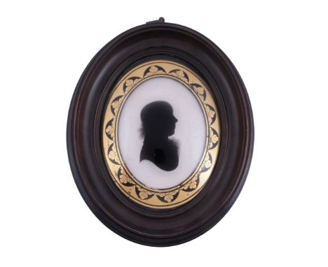  John Miers (British, circa 1758-1821), s  ilhouette portrait of a young gentleman to the right, painted on plaster, 8.7cm (3
