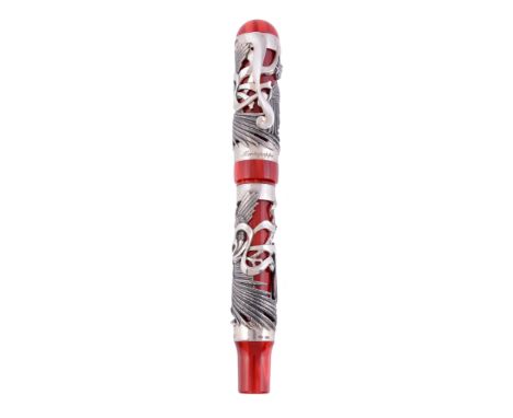  Montegrappa, Eternal Bird, a limited edition silver and resin fountain pen,   no. 0492/1912, the red resin cap and barrel wi