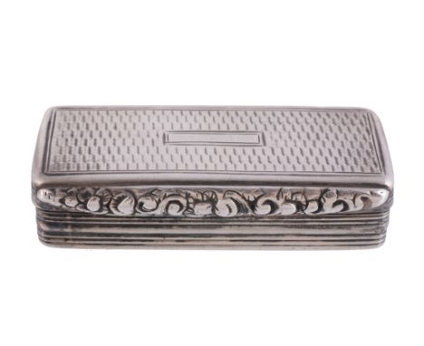  A William IV silver rectangular snuff box by Edward Smith,   Birmingham 1830, with a vacant reserve to the engine turned cov