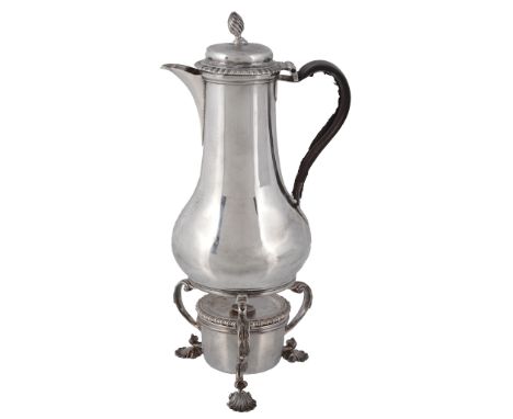  A George III silver coffee jug on an associated stand,   the jug, maker's mark   TJ   (unregistered), London 1768, the stand