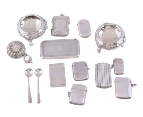  A collection of silver items,   to include: a Victorian rectangular vesta case by George Heath, London 1885, with a built in