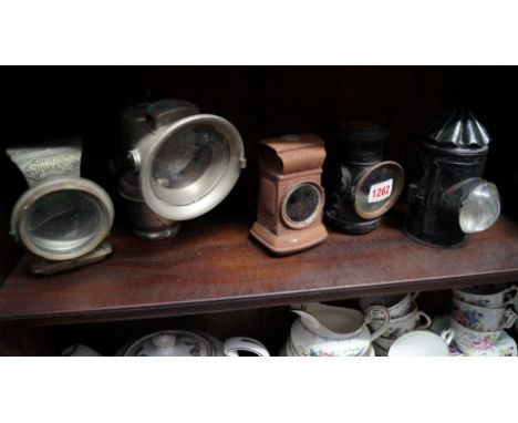 Two Lucas lanterns; together with two other bicycle type lanterns; and another lantern. 