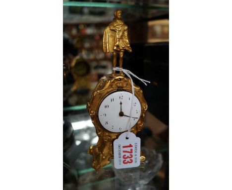 A gilt brass timepiece, with the fusee watch movement inscribed 'B Ward, London' and numbered 17652, with enamel dial and Sha