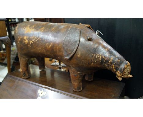 A vintage Liberty leather pig stool, by Omersa, 85cm long. 