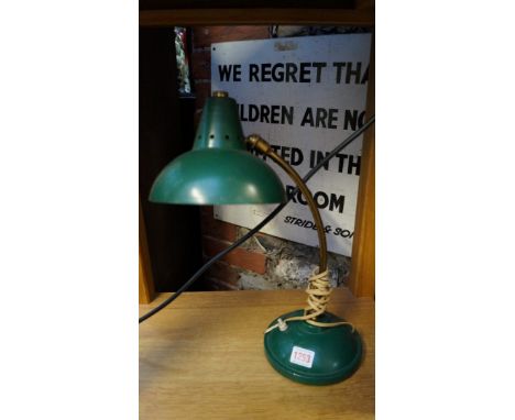A vintage brass and green painted desk lamp. 