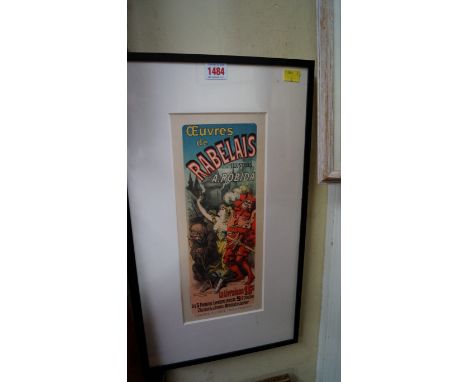 After Jules Cheret, 'Oeuvres de Rabelais', colour lithograph, 34 x 14cm. 