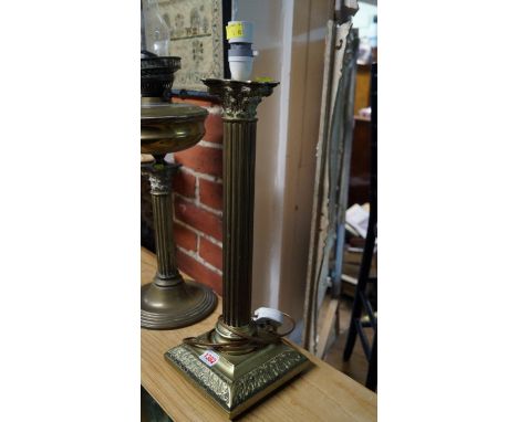 A brass Corinthian column table lamp, height excluding fitting, 46cm. 