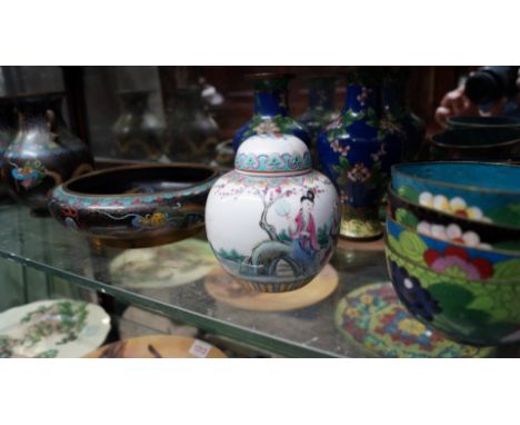 A small quantity of Oriental cloisonne enamel. 