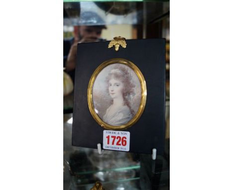 English School, late 18th century, head and shoulders portrait miniature of a young lady, watercolour, 7.4 x 5.9cm oval Pleas