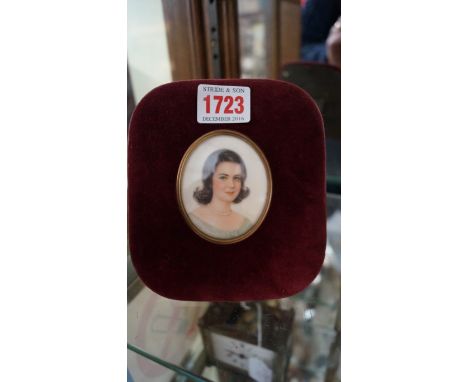 English School, circa 1950s/60s, head and shoulders portrait of a young lady wearing a pearl necklace, 6.1 x 5.1cm oval. 