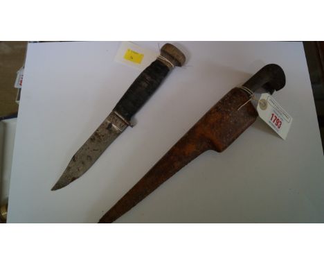 A vintage US Navy knife, with 11.5cm blade; together with another Indian dagger and sheath. 