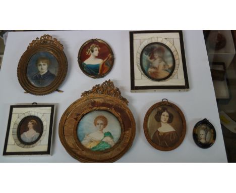 A collection of seven various portrait miniatures.