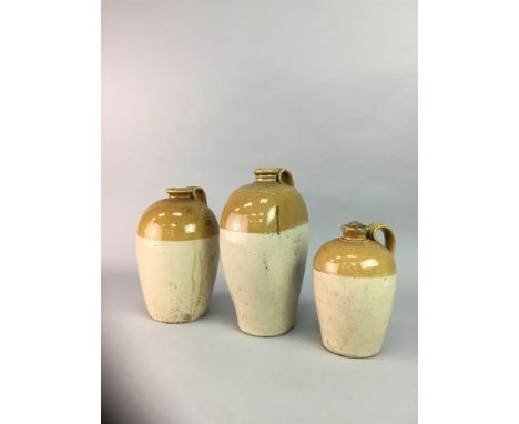 A VICTORIAN STONEWARE FLASK, stamped Lennox &amp; Chapman of Helensburgh; along with a group of other stoneware flasks