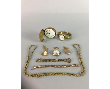 GROUP OF GOLD AND OTHER JEWELLERY AND WATCHES, including a Christian Dior metal necklace, in box, a gold manual wind watch, a