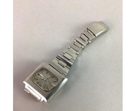 MID/LATE 20TH CENTURY SEIKO TELEVISION DIAL WRIST WATCH, centre seconds calendar wrist watch, with applied black batten marke