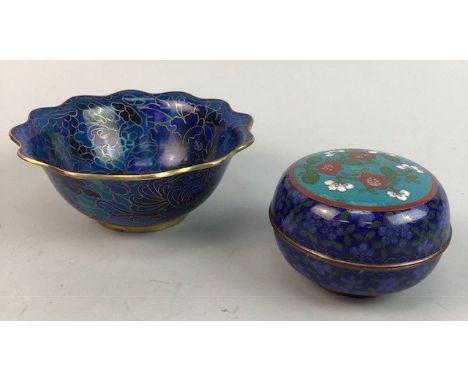 CHINESE CLOISONNÉ BOWL, with scalloped rim; along with a Chinese cloisonné trinket box (2)
