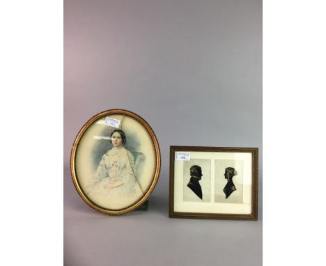 VICTORIAN DOUBLE PORTRAIT SILHOUTTE, along with an early 20th century portrait of a girl (2)