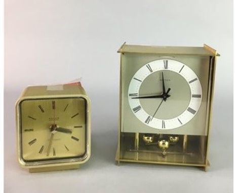 KIENZLE 'CHRONOQUARTZ' RETRO GILT TABLE CLOCK, along with a Hettich retro gilt mantel clock (2)