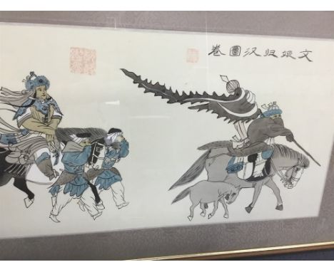 A LARGE CHINESE PRINT, and a Chinese hand painted scroll (2)