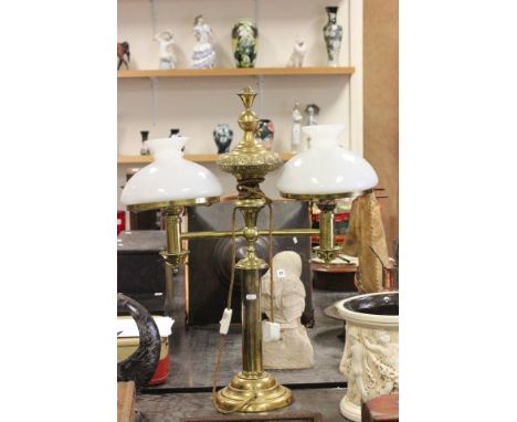 19th century Style Gilt Brass Double Branch Table Lamp with Glass Shades