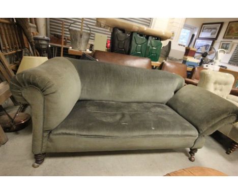 Victorian Olive Green Upholstered Drop Arm Sofa
