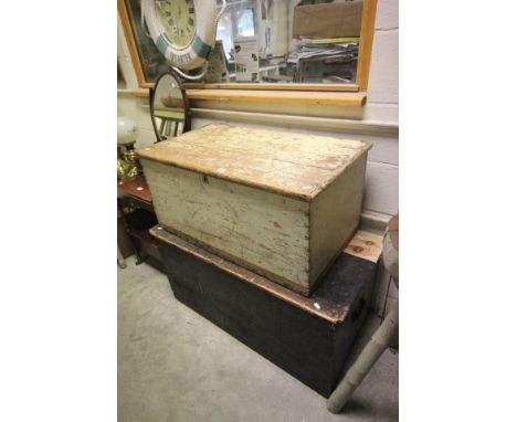 Vintage Pine Trunk and one other with repaired lid