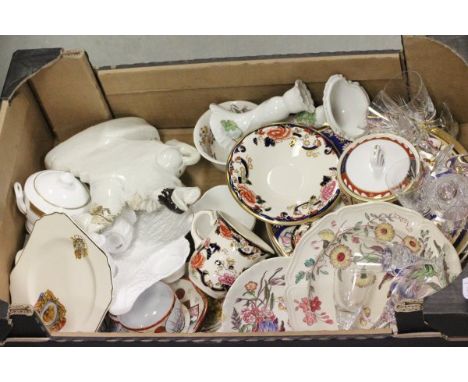 Quantity of Ceramics and Pottery to include Staffordshire Figures, Spode, Worcester, Masons and a Group of Cut Glass Glasses