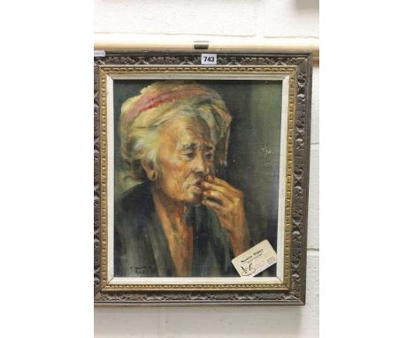Oil on Canvas Portrait of an Elderly Bali Lady, indistinctly signed