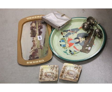 Silver Plated Guernsey Pail Cruet Set made by C T Maine of Jersey together with Brass Button Polisher, Vintage Evening Bag, T