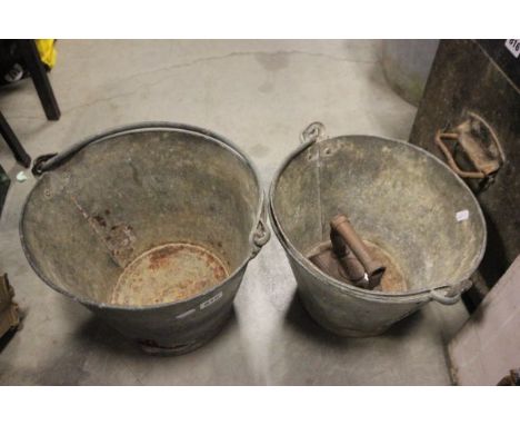 Two Vintage Galvanised Buckets plus an Iron