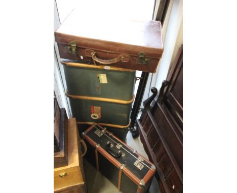 Wooden Bound Travelling Trunk and Two Other cases