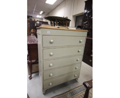 Vintage Painted Five Drawer Chest with Rising Top