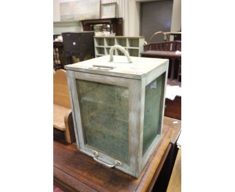 Vintage Wooden Cheese Cupboard with mesh panels and shelves